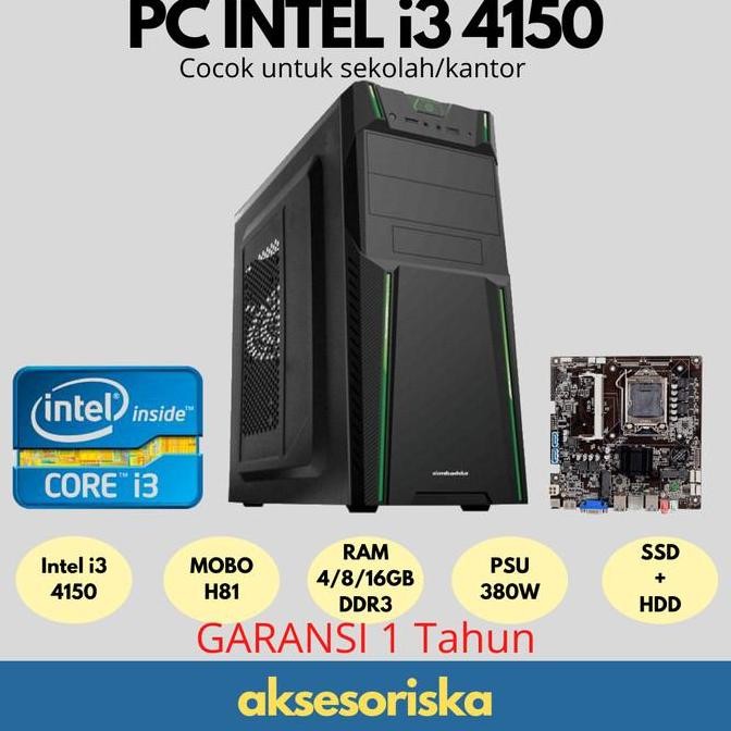 Paket Pc Rakitan Cpu Komputer Kantor Intel Core I3 4150 Gen 4 Asus H81 New Stok