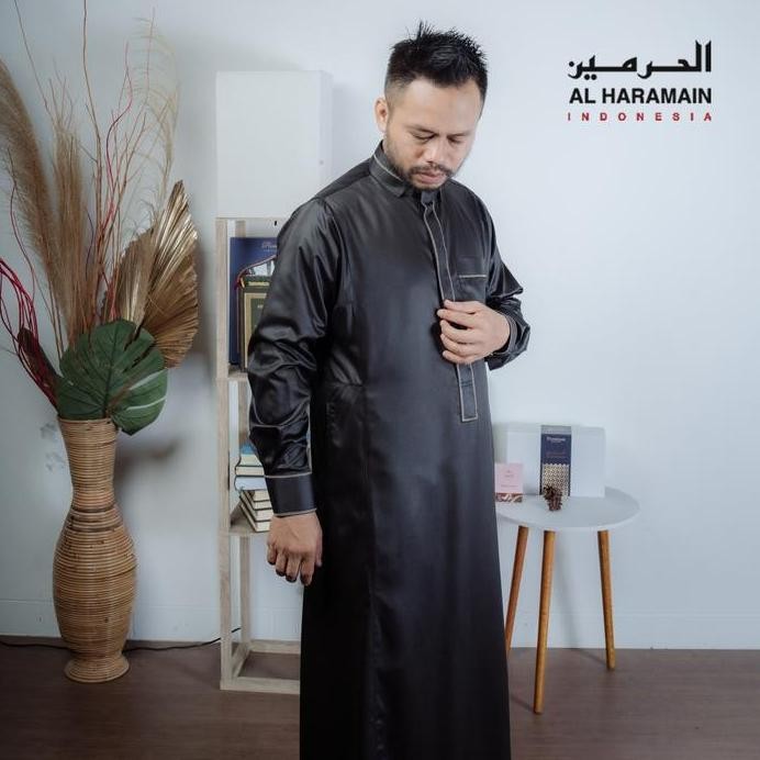 baru  Gamis/ Jubah Pria Haramain + Jubah AlHaramain Premium Manset 26A Hitam