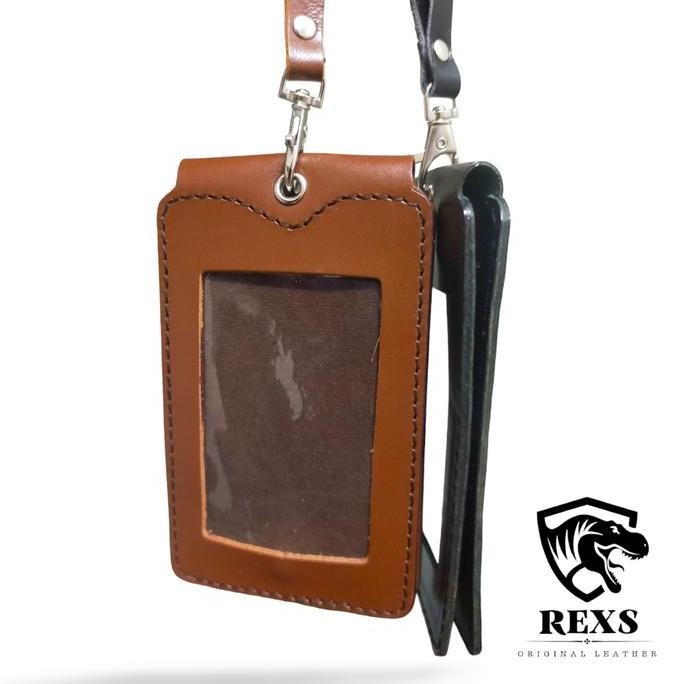 

READY ID card kulit asli/ Nametag double flip magnet kulit asli hitam coklat NEW