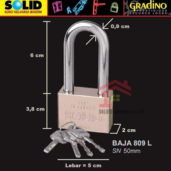 Gembok Baja Solid 809L 50Mm Sn / Leher Panjang 809 L 50 Mm / Long 50L