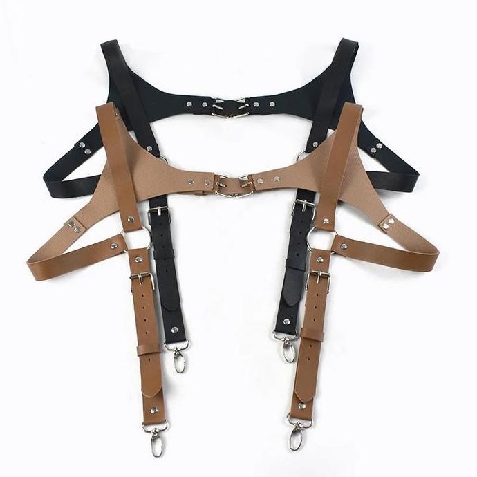ready Suspender Pria Kulit Pu Leather Suspender Suspender Kulit Pu