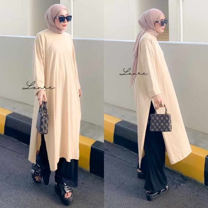 Best Seller Nuna Tunik Busui - Midi Dress Busui High Slit - Tunik Jumbo Bahan Kaos - Atasan Warna Pu