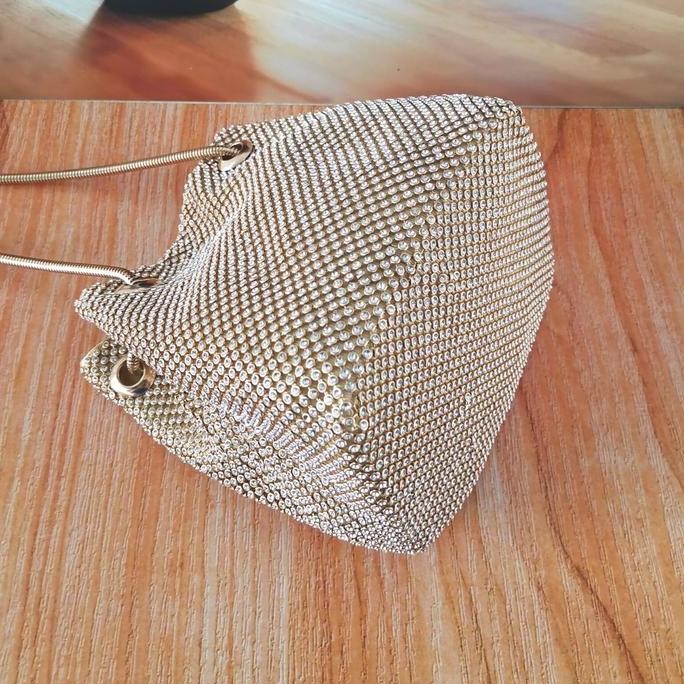 baru Tas Pesta Kondangan Serut Wanita Import Premium Selempang Gold 70013