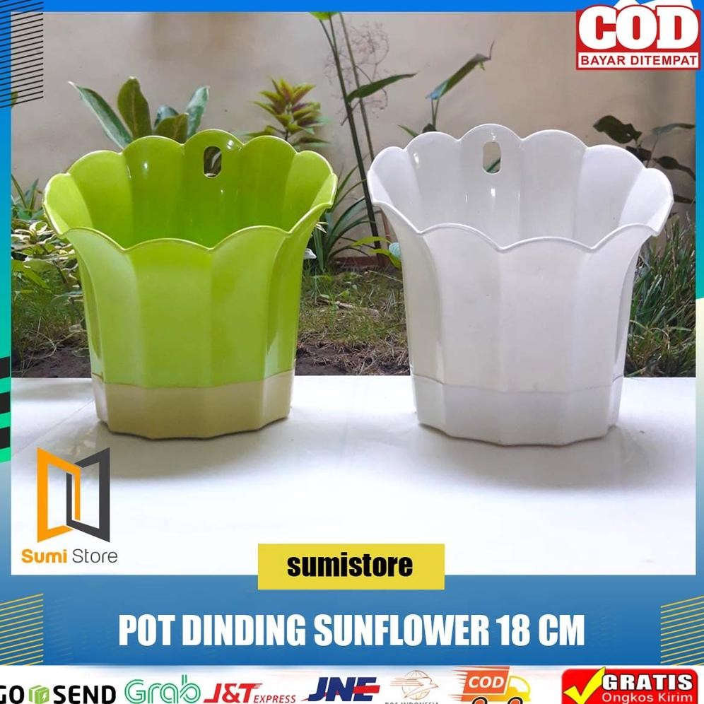 Pot Tempel Dinding Putih 18 Sunflower + Tatakan/ Pot Bunga Dinding/ Pot Tempel Warna New