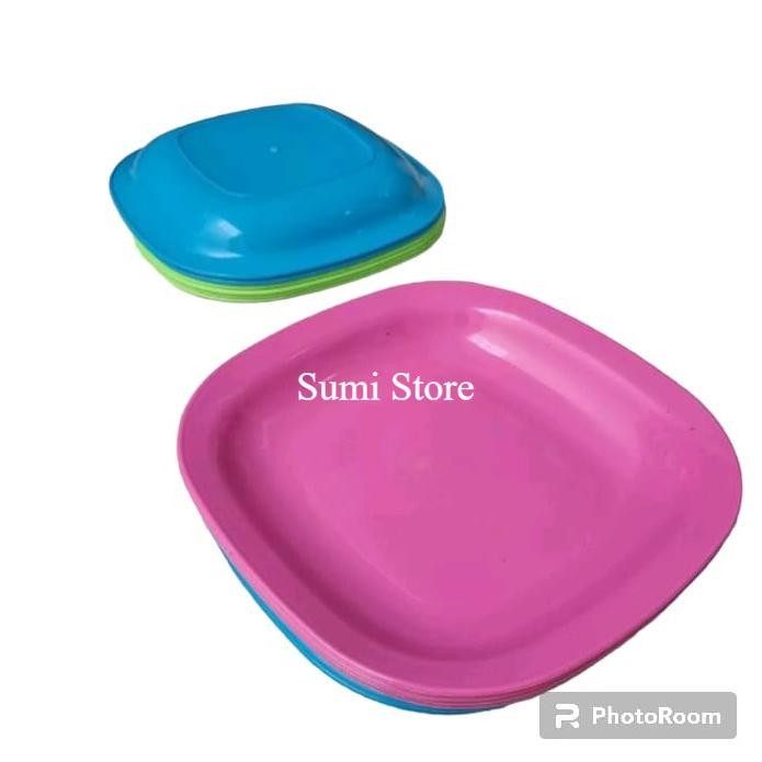 Piring Plastik Kotak 10" - Piring Segi Plastik - Panjang 25 Cm - Piring Segi 10 Lily Baru