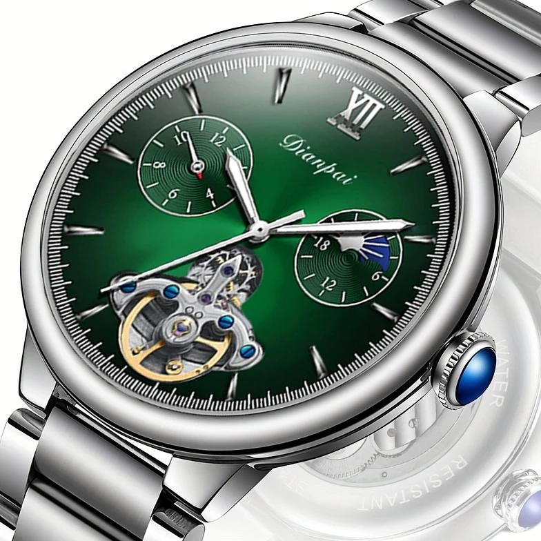 DIANPAI Fashion Men's Fully Automatic Mechanical Watch Stainless Steel Men's Flywheel Waterproof Tre