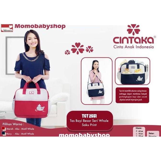 Produk Terbaru  Cintaka Tas Bayi Besar Seri Whale Saku Print Tct2551- Tas Popok Bayi