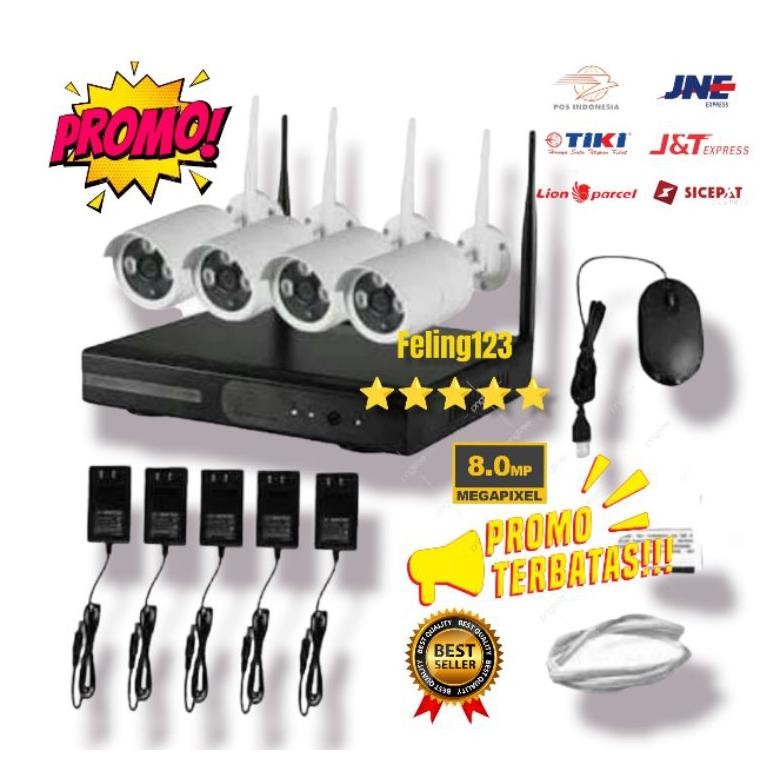 NEW PAKET NVR KIT 8MP 4CH CAMERA CCTV WIRELESS FULL HD OUTDOOR HARDISK 1TB [terbaik][terlaris]