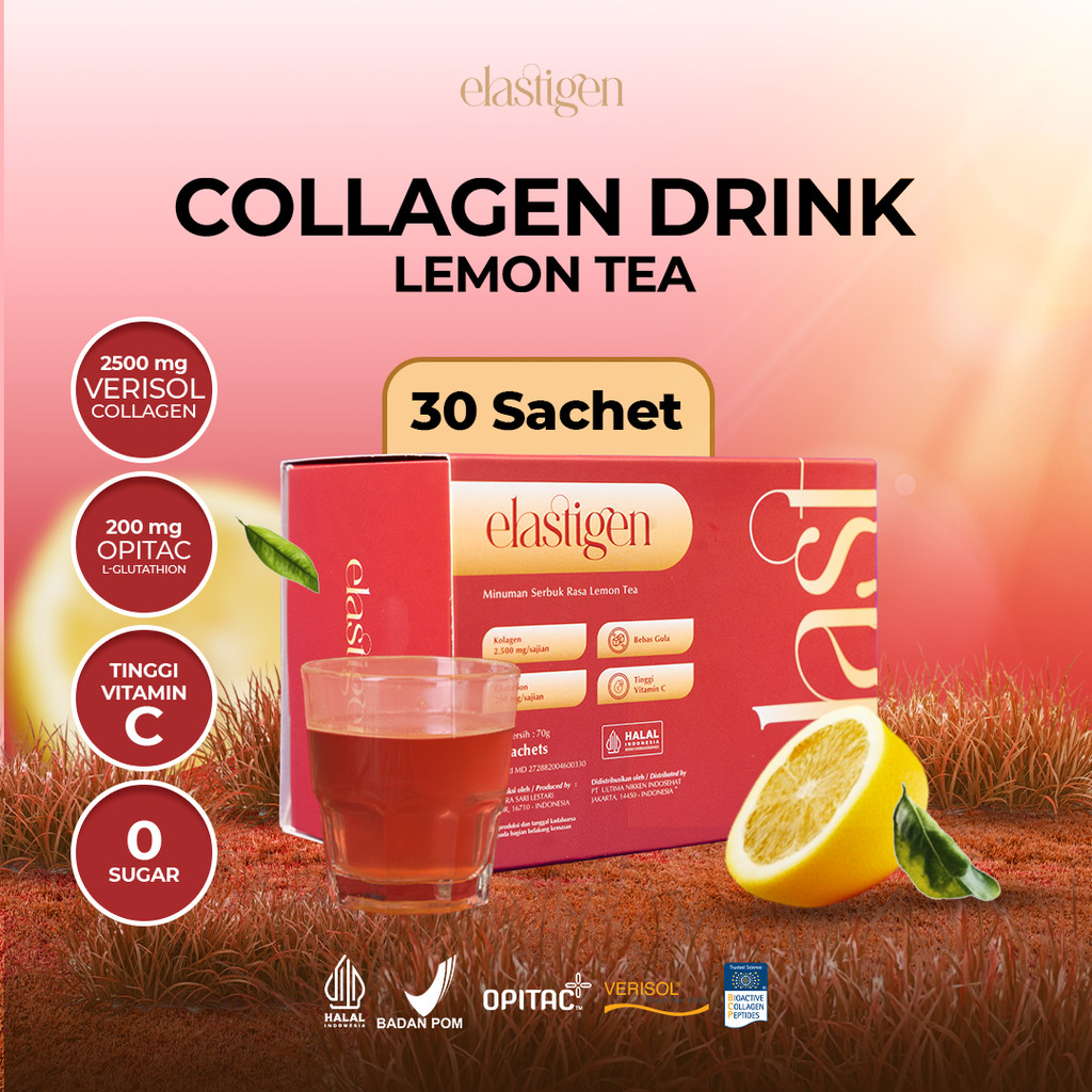elastigen Collagen Drink Verisol 2500mg + Glutathione Opitac 200mg – Minuman Kulit Glowing, Anti-Agi