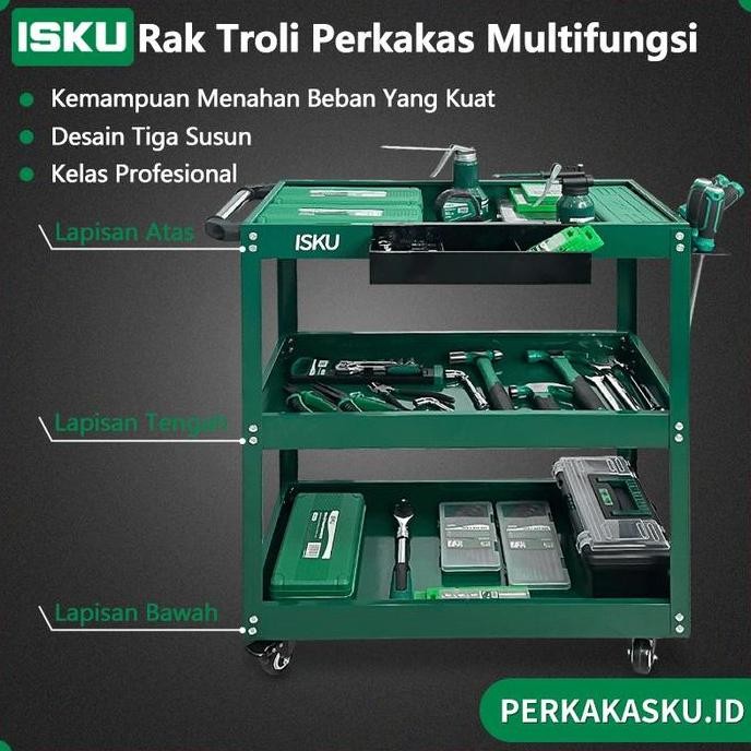 ISKU Alat Perkakas Trolly/Trolly Bengkel Rak 3 Susun Trolly Trolley Perkakas Tools Borongan