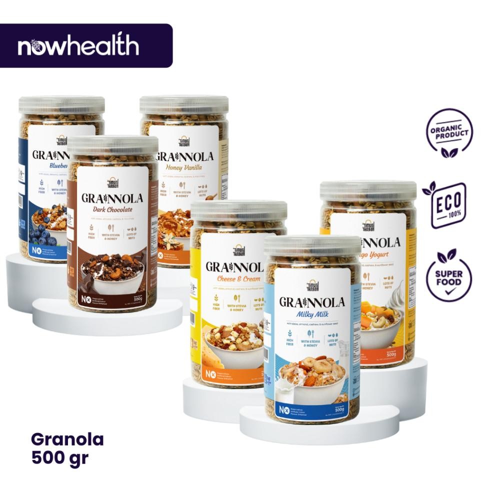 

Grainnola Jar 500 gr Granola Premium Timur Tengah | Dark Chocolate Coklat Blueberry Vanilla Honey Mango Yogurt Cheese and Cream Milky Milk Camilan Sehat Sereal Oatmeal Makanan Kaya Serat