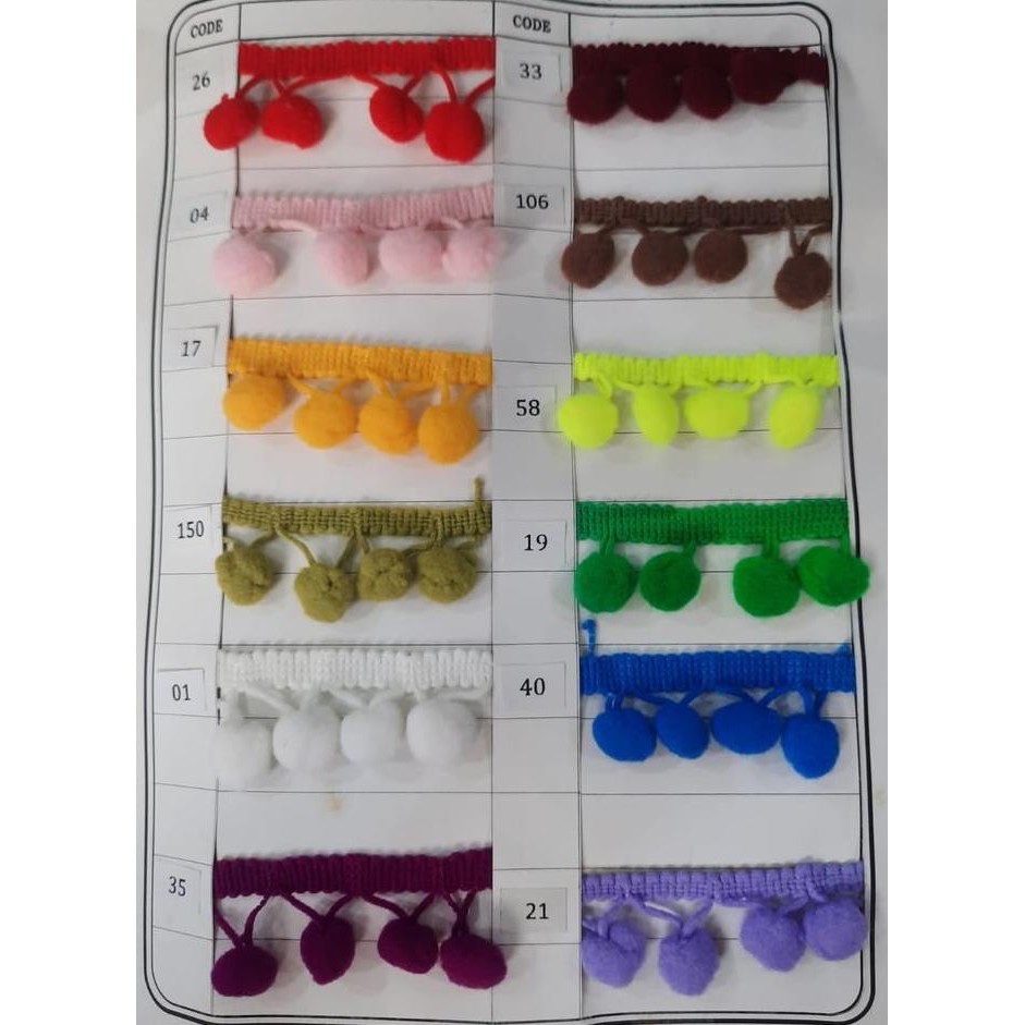 Renda pom-pom besar/ renda bakso besar/ renda bordir pom-pom - 20 yds
