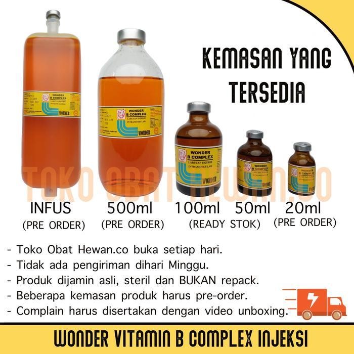 Obat Hewan Injeksi Vitamin B Complex Wonder Untuk Anjing, Kucing, Sapi, Dan Kuda - Ready Stok 50Ml D