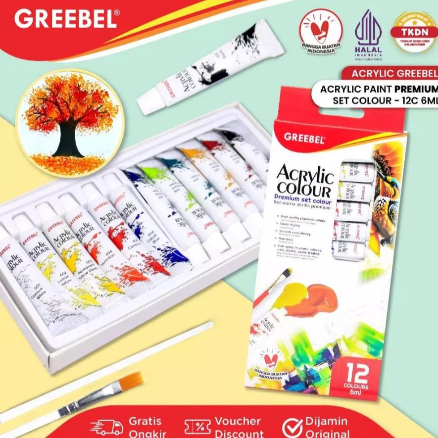 

GREEBEL - Cat Lukis Akrilik 12 Warna / Acrylic Colour Kanvas 6 ML / Paint Color Canvas