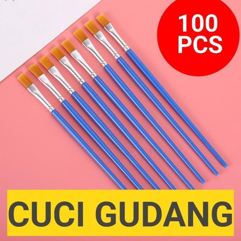 

100 PCS Kuas Lukis Flat Kuas Nylon Datar Paint by Number Flat Brush Kuas Round Nylon