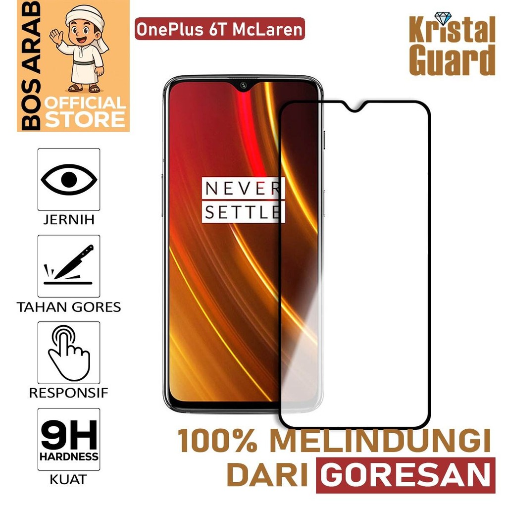 Tempered Glass Full Kaca Untuk OnePlus 6T McLaren | Pelindung Layar Anti Gores - Hitam