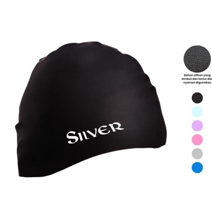 Topi Renang Dewasa Silver Silicone Swim Cap 17005.1088