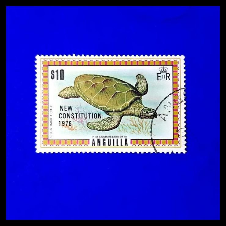 

BEST DEAL PRANGKO BINATANG LAUT ~ GREEN BACK TURTLE DARI ANGUILLA. $10 !!!!!!