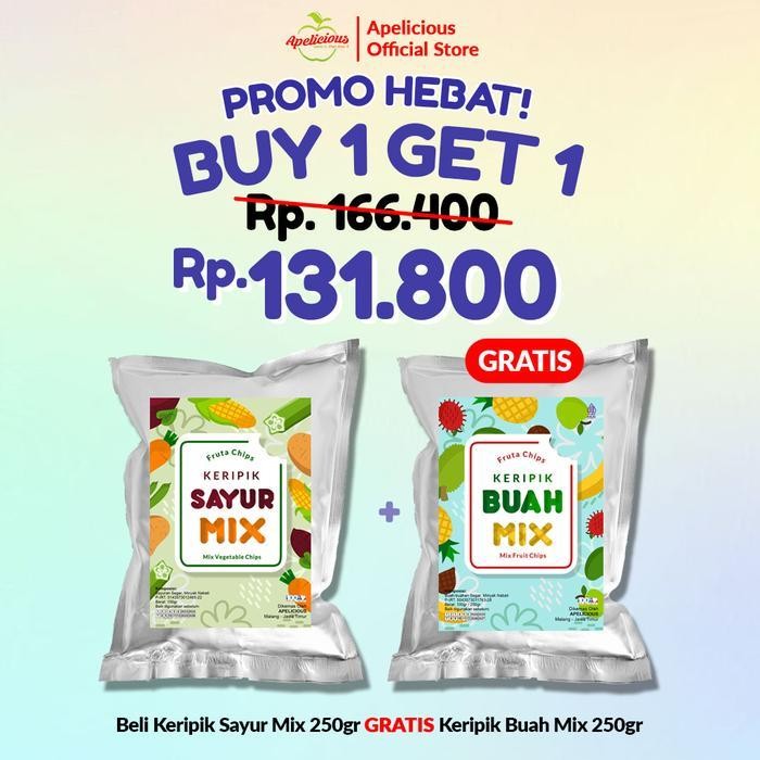 

Cri Apelicious Keripik Sayur Mix Original 250Gr / Keripik Buah Mix 250Gr + Gratis Keripik Nangka 250Gr / Gratis Keripik Mix Buah 250Gr / Gratis Keripik Apel 250Gr - Food, Manis