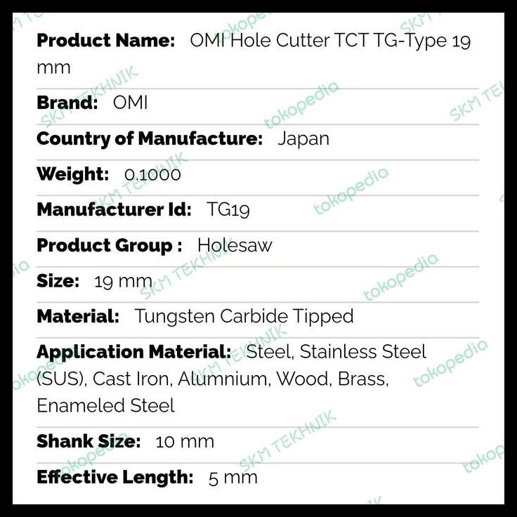 

HOT DEAL HOLE CUTTER TCT TG-TYPE 19 MM OMI !!!!