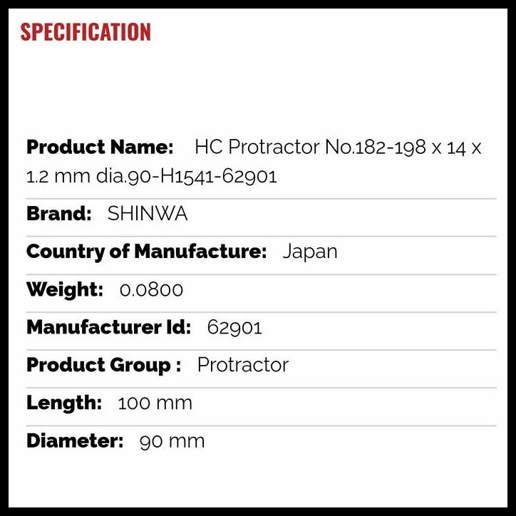

TERBARU HC PROTRACTOR NO.182-198 X 14 X 1.2 MM DIA.90-H1541-62901 SHINWA !!!!!