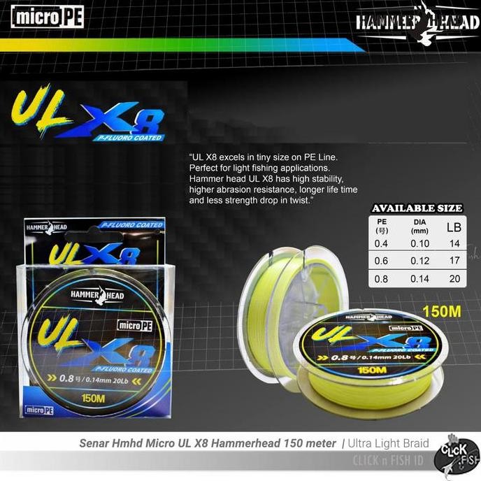 Senar Pancing Micro Ul X8 Hammerhead Ultra Light Kuning Pe 0.4 0.6 0.8