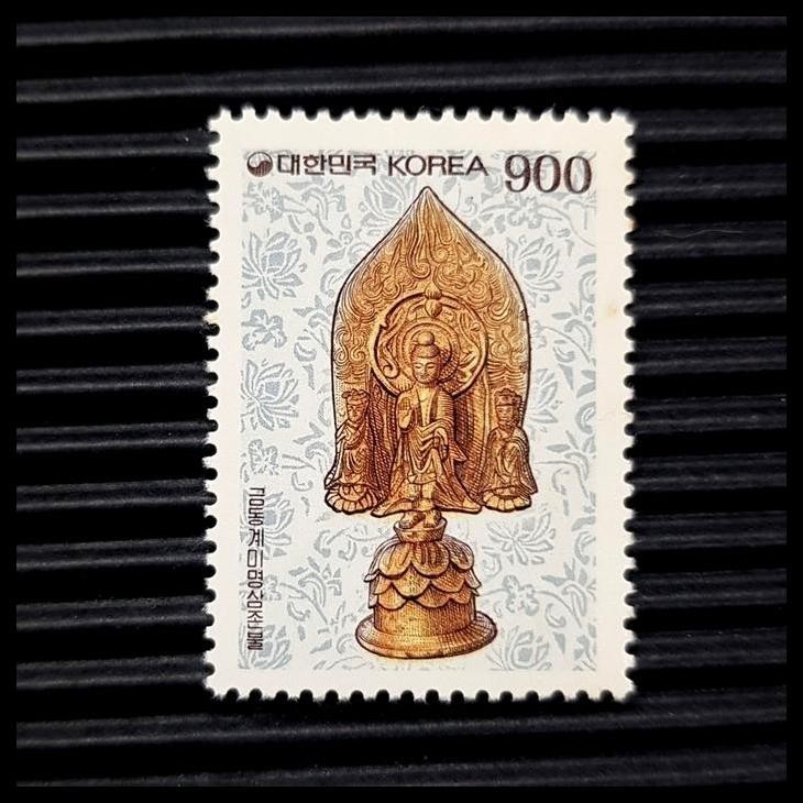 

BEST DEAL PERANGKO/PRANGKO KOREA. GILT-BRONZE STANDING BUDDHA TRIAD !!!!!