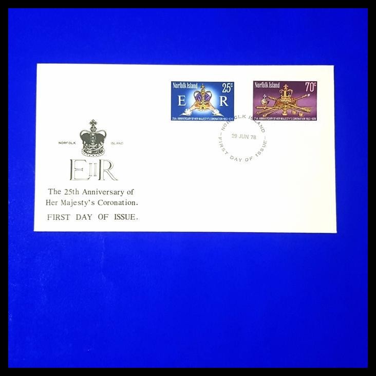 

GRATIS ONGKIR PRANGKO THE 25TH ANNIV. OF HER MAJESTY'S CORONATION FDC NORFOLK ISLAND !!