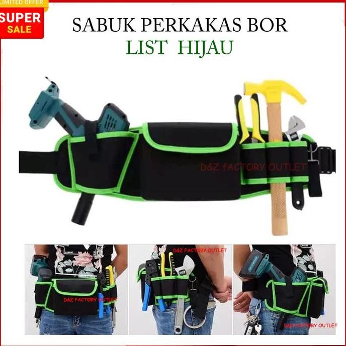 Electrician Pinggang Alat Tas Perkakas Sabuk Kantong Bor Warna Hijau