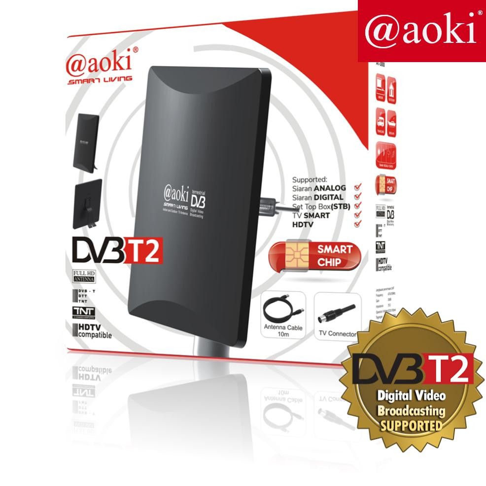 Aoki AT3000 Antena TV Tabung LED Digital Indoor Outdoor Super Jernih BONUS Kabel Antena 10 Meter