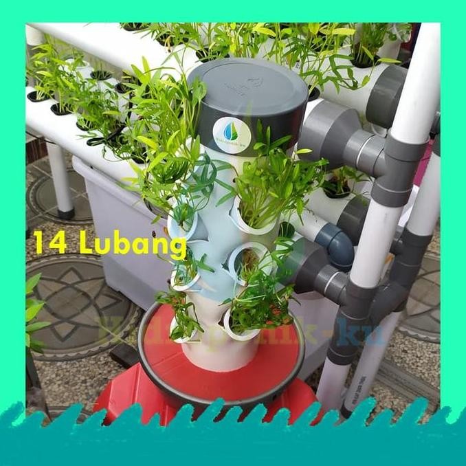 PAKET HIDROPONIK KU, MINI VERTIKAL HIDROPONIK SET 14 LUBANG SIAP PAKAI
