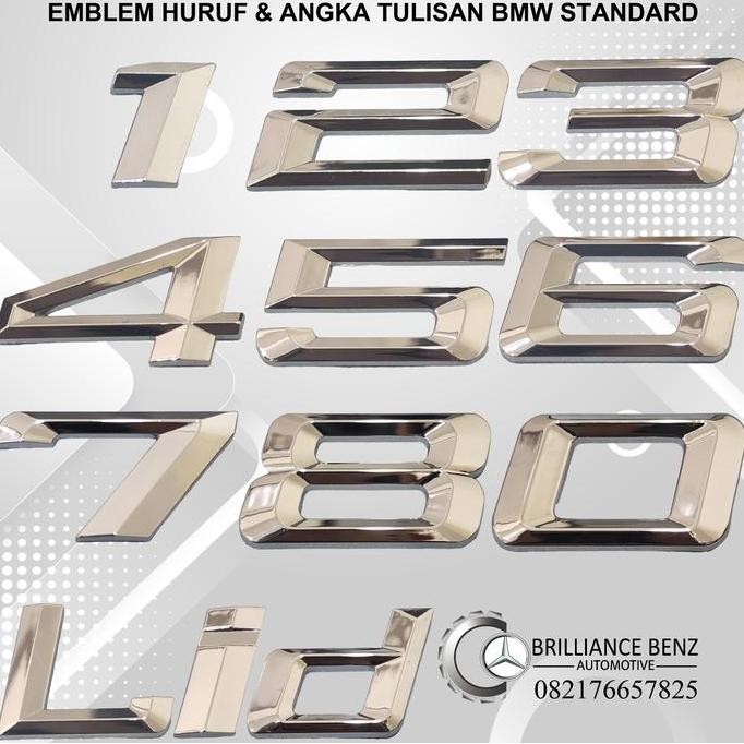 emblem tulisan bagasi bmw font standar chrome angka huruf logo belakang