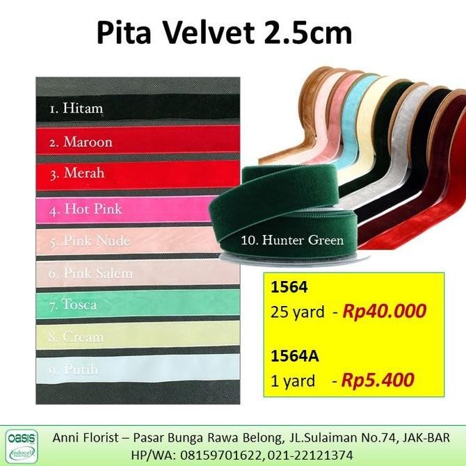 

Pita Velvet 2.5cm, pita bunga, Florist aksesoris