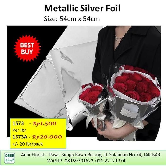 

Metallic Silver Foil, kertas buket, florist supply