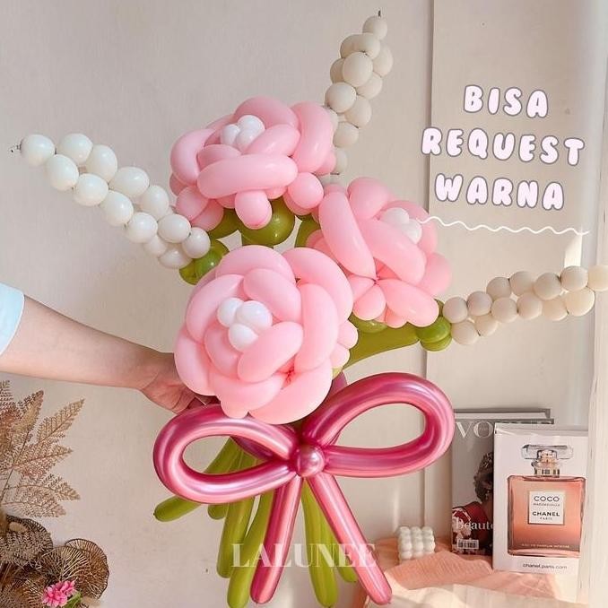 Peony Lavender Balloon Bouquet - Buket Bunga Balon Twist - Bunga Balon Korea
