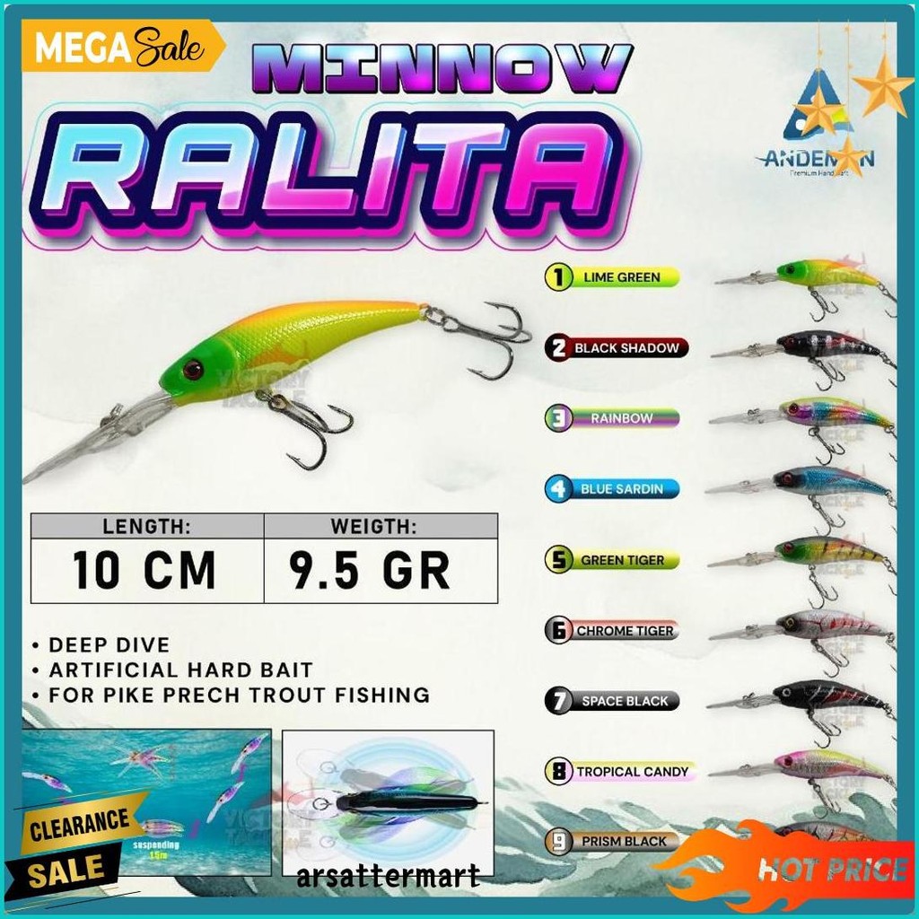 Umpan Pancing Lure Minnow Andeman Ralita Minnow Deep Dive Suspending Action 10 Cm 9.5 Gr Casting Kak