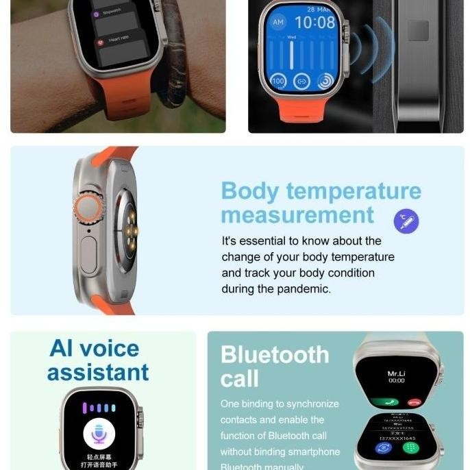 DT8 Ultra Smartwatch DT 8 no 1 Alloy 2.0 Inch Display Watch Termometer murah