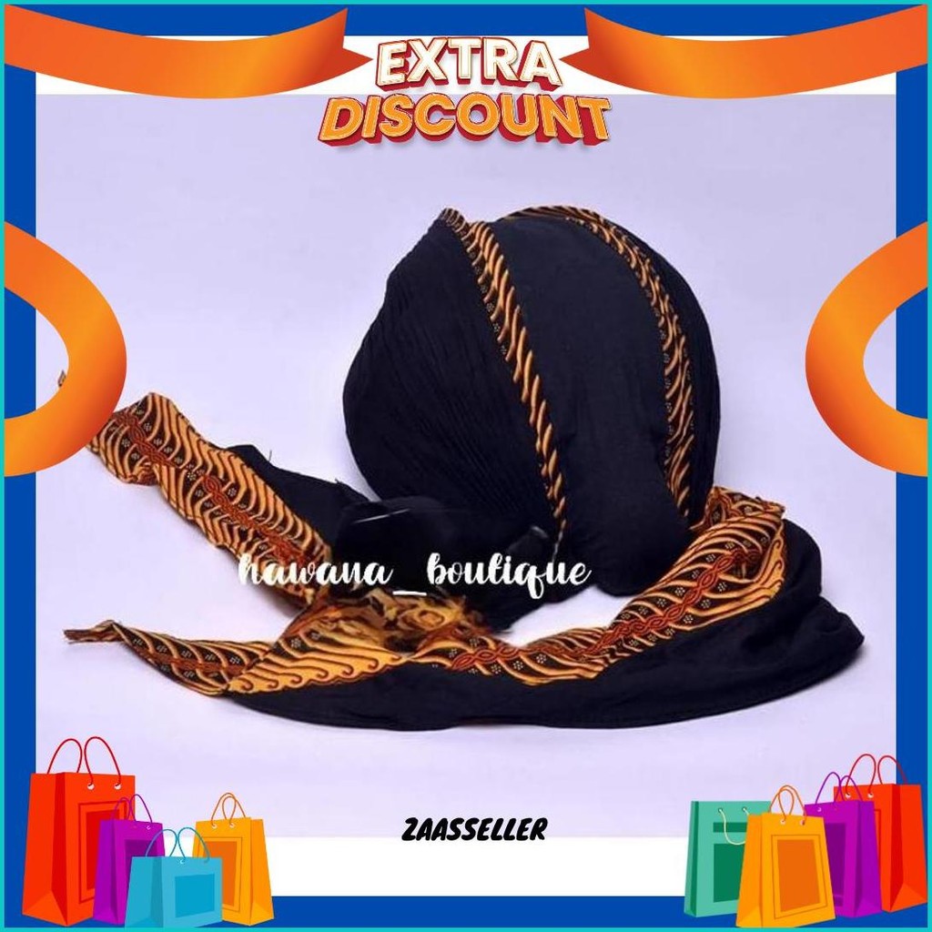 Blangkon Jogja Lipat Dewasa Motif Samurai Full Batik Kuning Ekor Sliwir/Panjang || Blangkon Dewasa |