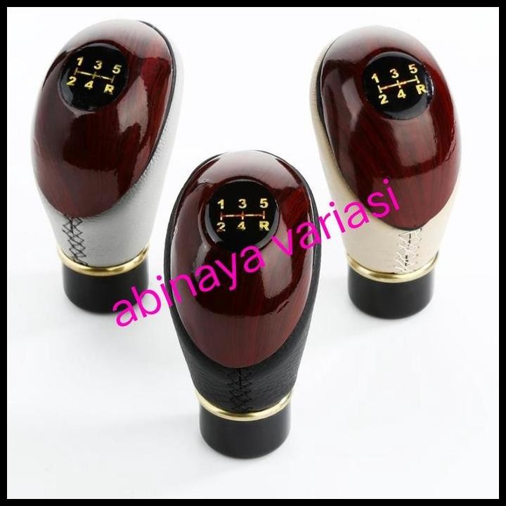 GRATIS ONGKIR GEAR KNOB MOBIL BRIO MANUAL SHIFT KNOB MOTIF KAYU KULIT