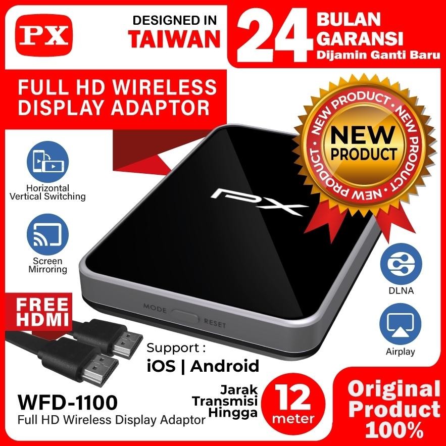 PX WFD-1100 Wireless Mirroring HP Ke TV Audio Video HDMI Receiver Full HD BONUS Kabel HDMI 50 Cm