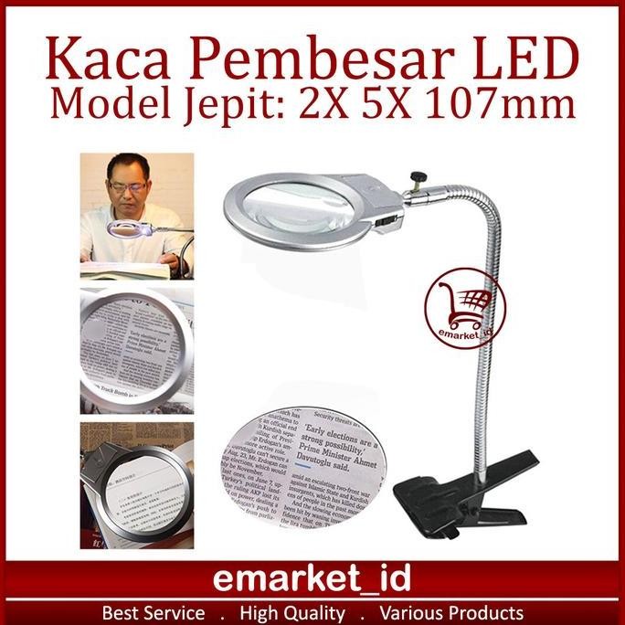 

Lampu Meja Klip LED Kaca Pembesar 2X 5X 107mm AE78 Lup Bantu Baca