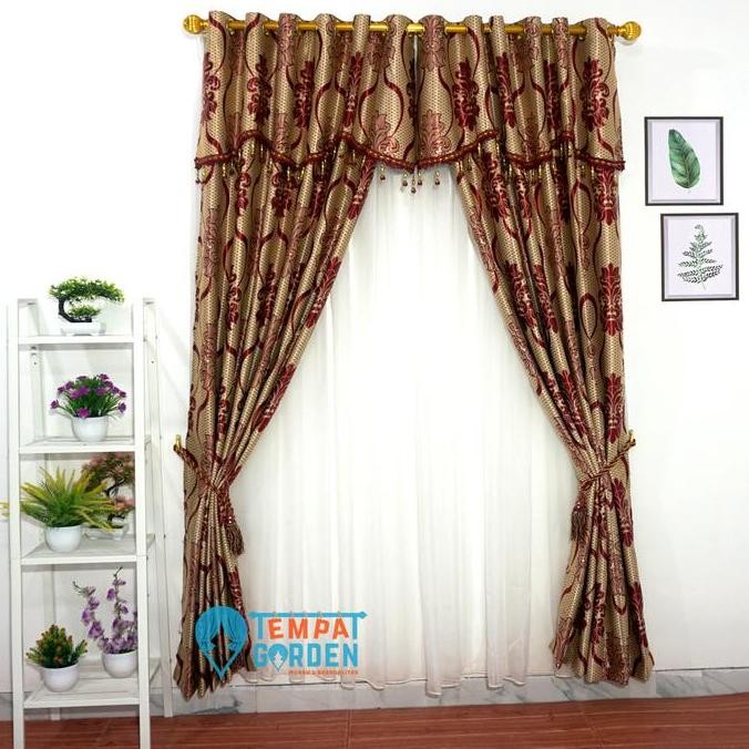 Gorden Blackout, Gorden Jendela, Gorden Pintu Motif Jakat Batik Merah Curtain