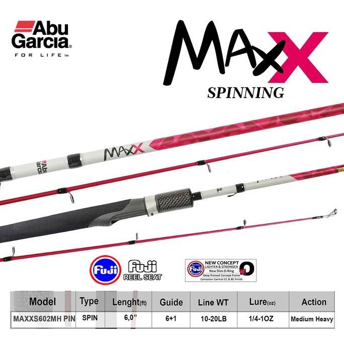 ABU GARCIA Joran Pancing Spinning dan Baitcasting MAX X 180cm - 210cm Sambung 2 Carbon Full Fuji Unt
