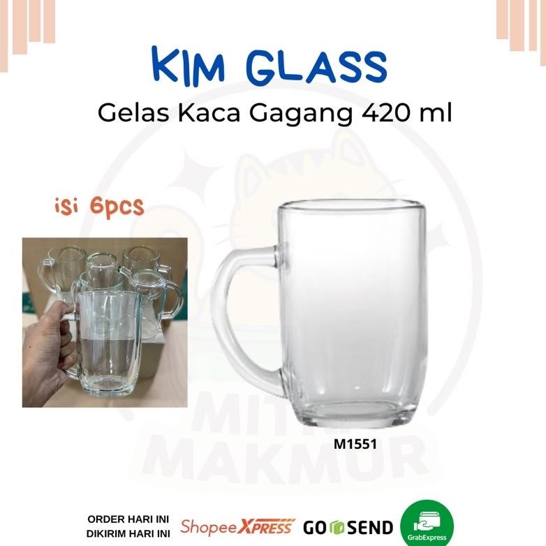 Kim Glass - Gelas Gagang Kaca Gelas Air Minum 420 Ml M1551 Gelas Teh Gendut @6 Pcs Stok