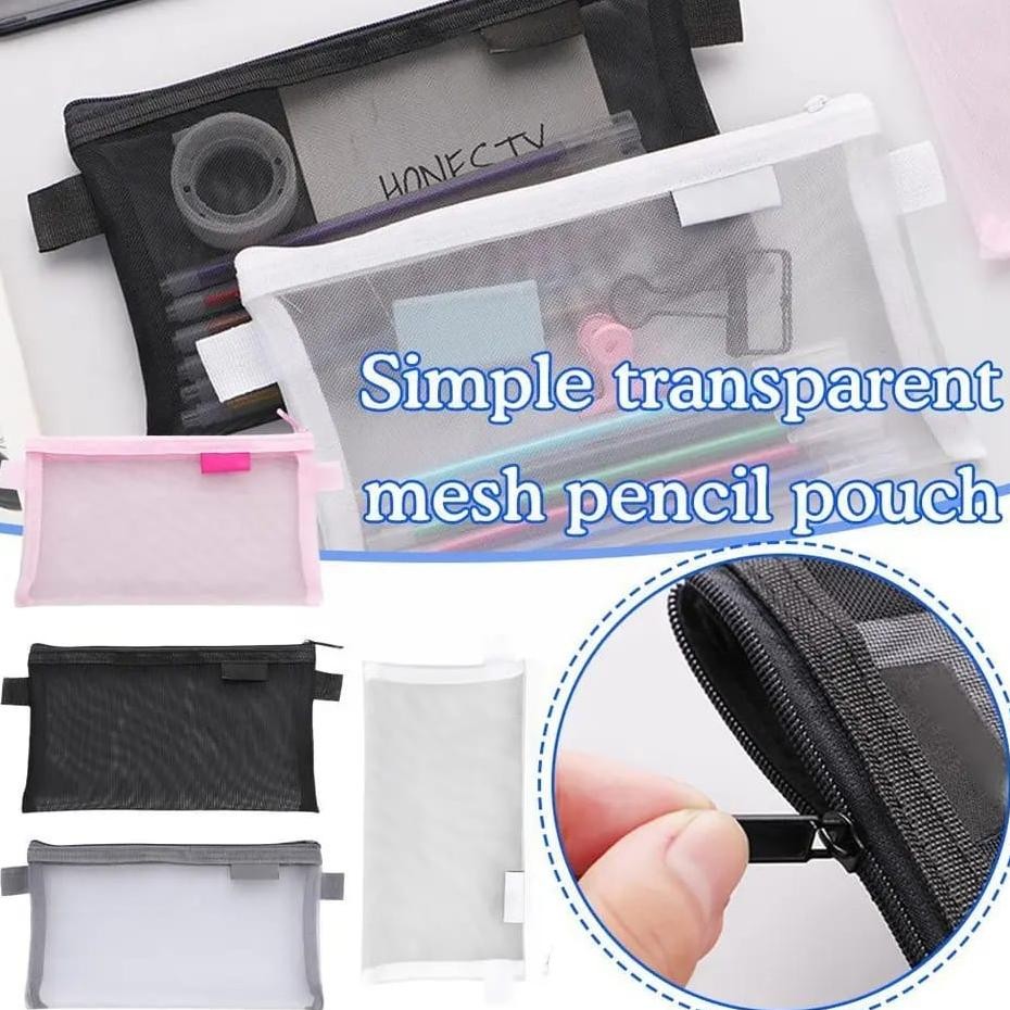 

[MILOLI] Kotak Pensil HE CHOOSES SIMPLE Pouch Transparant Portabel Tempat Pensil Jaring Resleting Stationery - F0210
