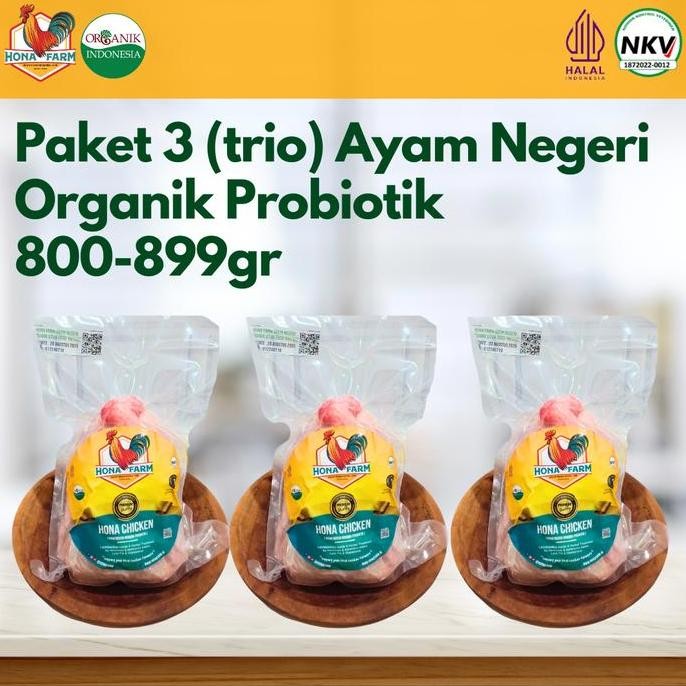 

Hona Farm Paket Hemat 3 (Trio) Ayam Negeri Organik Probiotik (800-899Gr)
