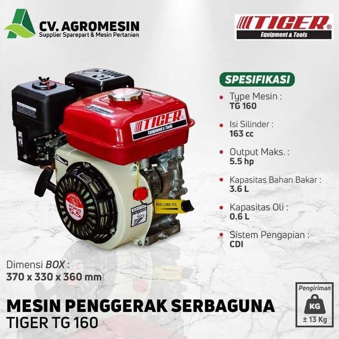 BARU !!! Engine Mesin Penggerak Bensin Serbaguna Tiger TG160