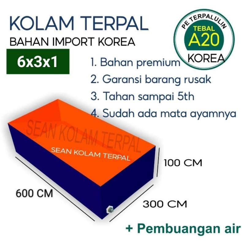Terpal Kolam Terpal Ikan Kotak bahan A20 korea 6x3x1 / 3x6x1 / 600x300x100 / 300x600x100 Untuk Budid
