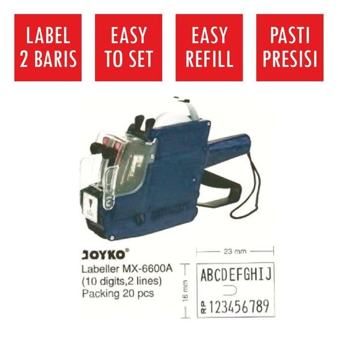 

(1 UNIT) ALAT CETAK LABEL HARGA JOYKO PRICE LABELLER MX-6600A 2 BARIS 10 DIGITS HURUF-ANGKA ORIGINAL DAN TERPERCAYA