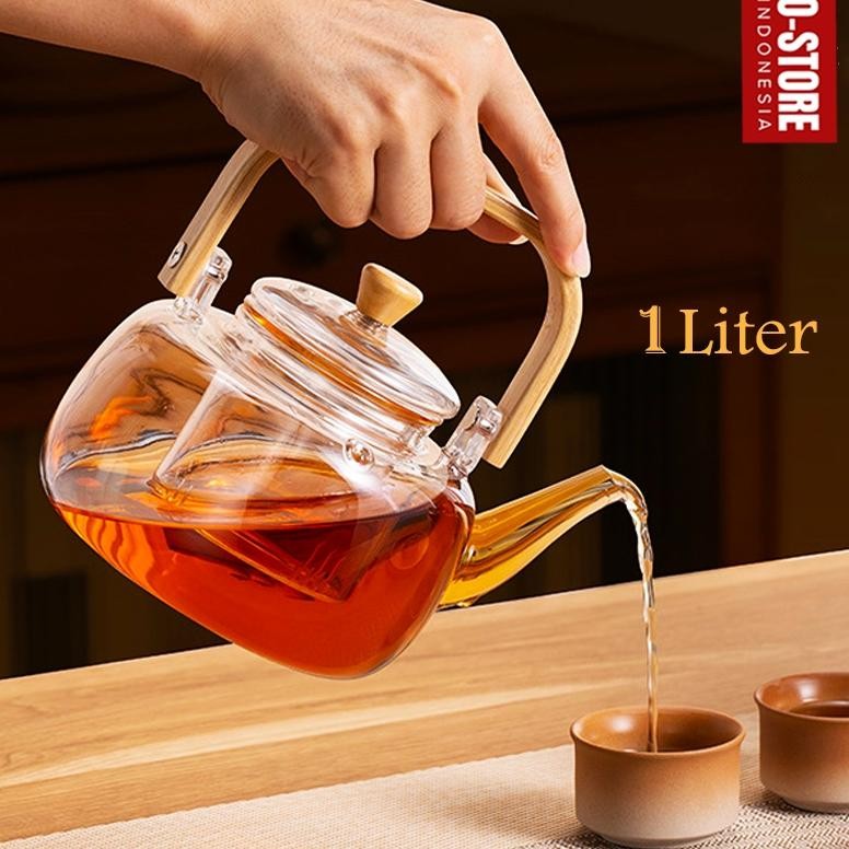 Teko Saringan Rempah Teapot Infuser Kaca Teko Air Panas 1 Liter Teko Teh Tahan Panas Dan Api Teko Ka